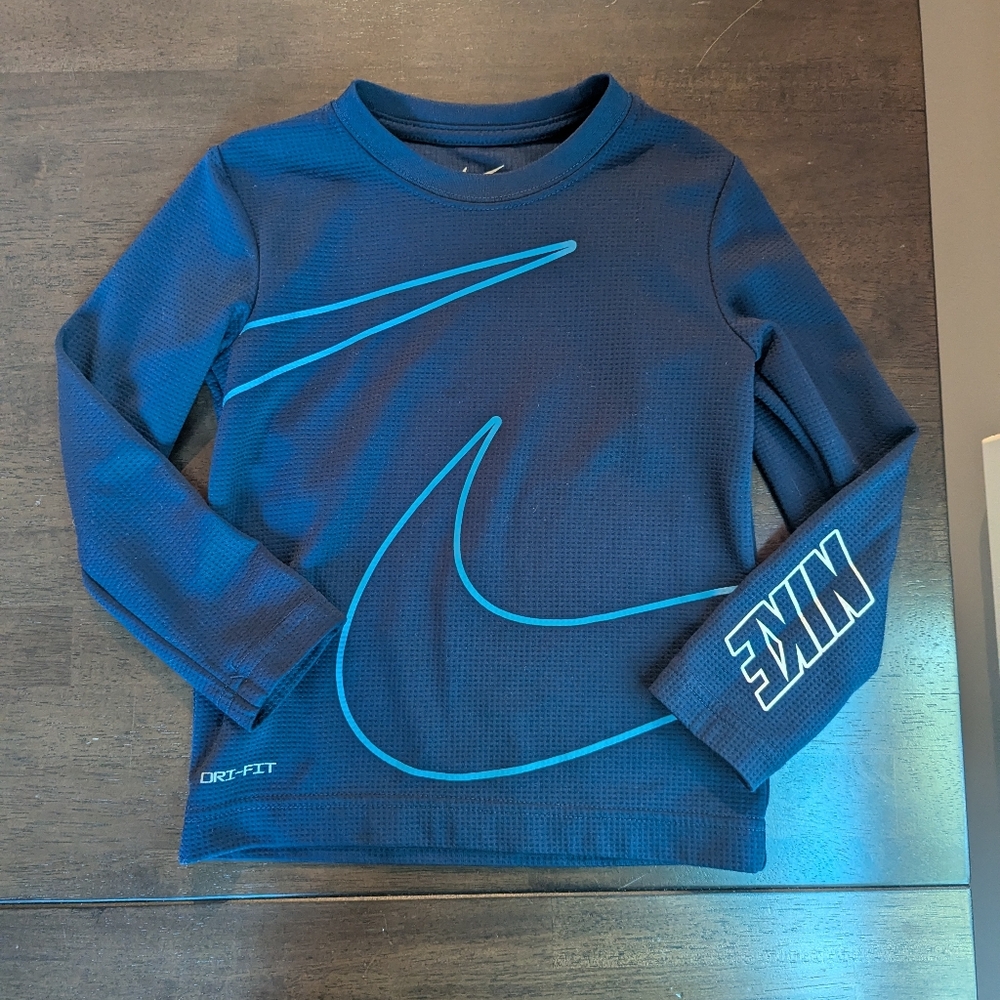 Nike Kids Navy Long Sleeve Tee with Teal Accents